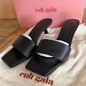 cult gaia Black Square-Toe Slide Heels